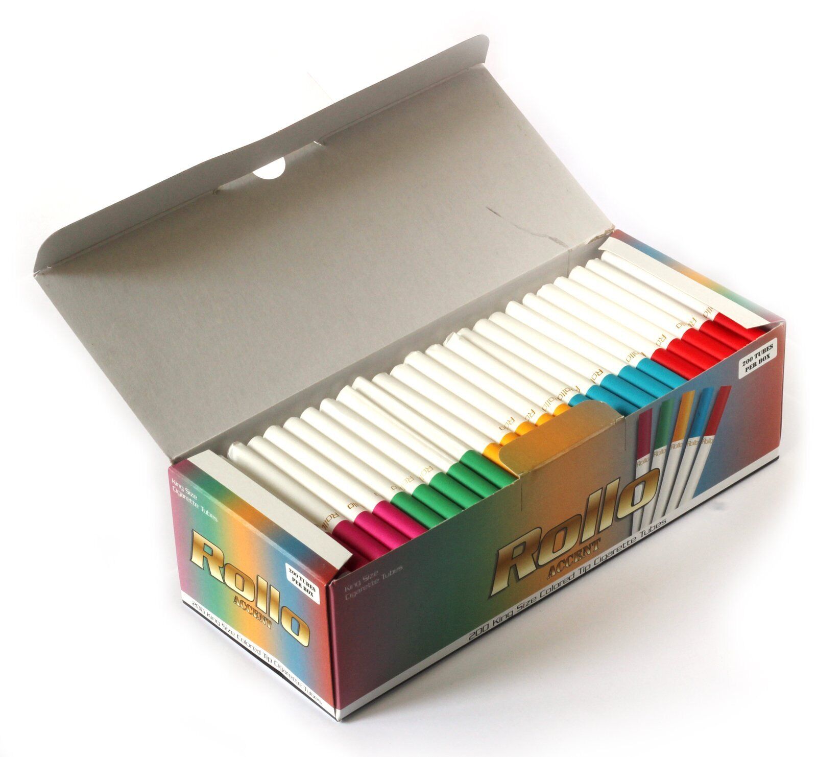 ROLLO ACCENT - Cigarette tubes with multi colored filters - 200 tubes per box