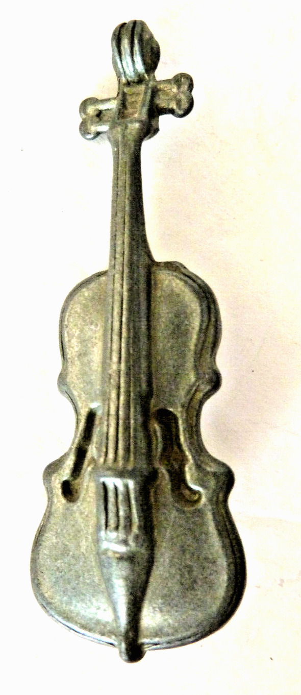 Vintage Miniature PEWTER VIOLIN or CELLO, Marked \