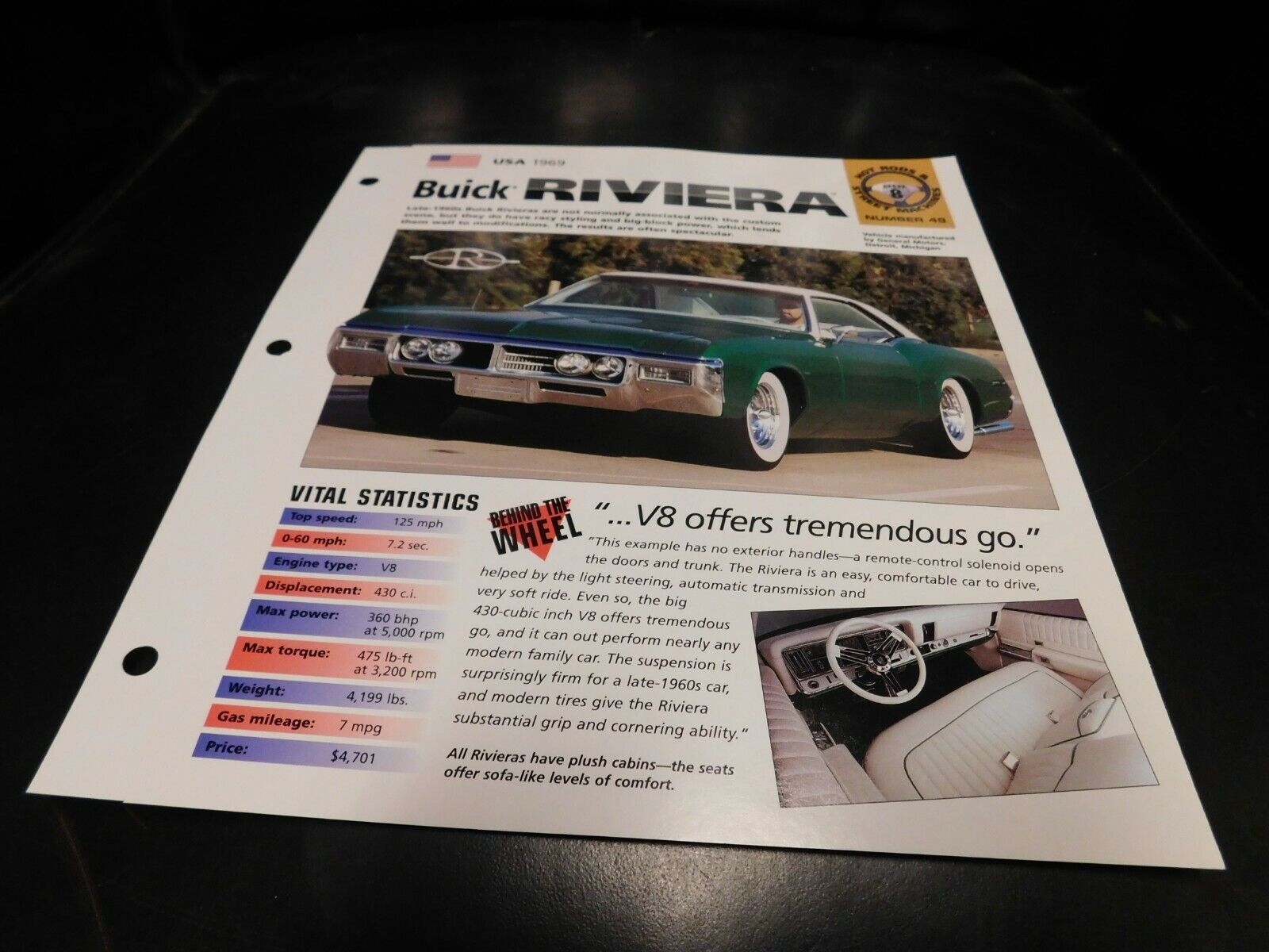 1969 Buick Riviera Spec Sheet Brochure Photo Poster