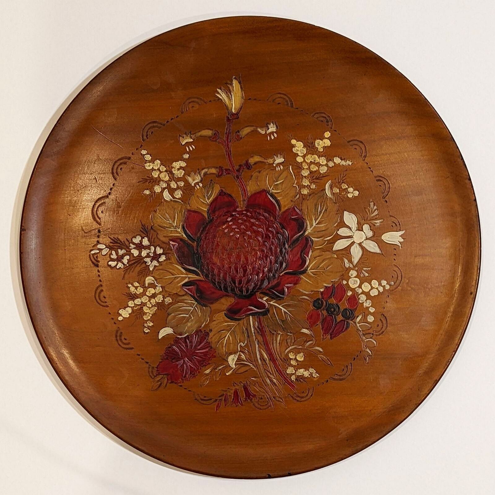 Hand-Painted Timber Charger — Waratah  & Further Australian Wildflowers — Signed