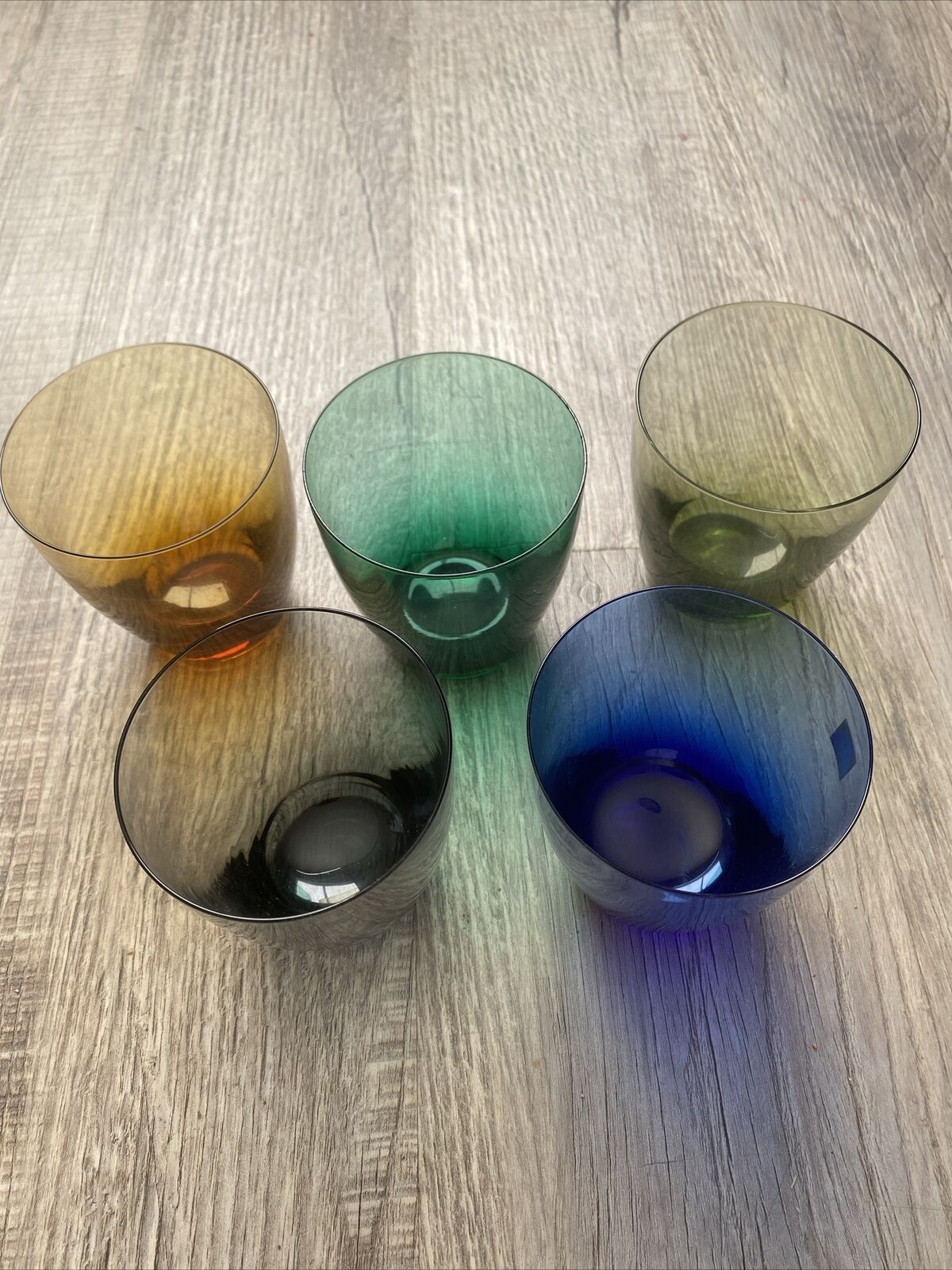 Vintage Set Of 5 Multi Coloured Cocktail Drinking Glasses Barware Glassware 1950