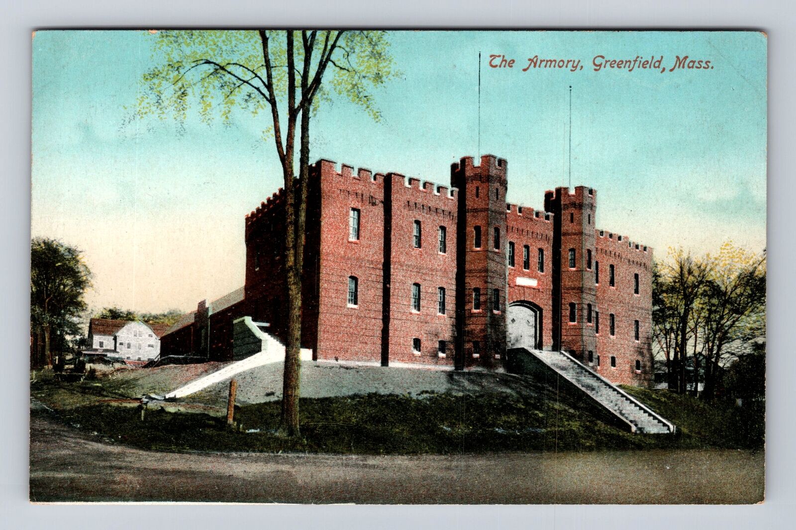Greenfield MA-Massachusetts, The Armory Building, Antique Vintage Postcard