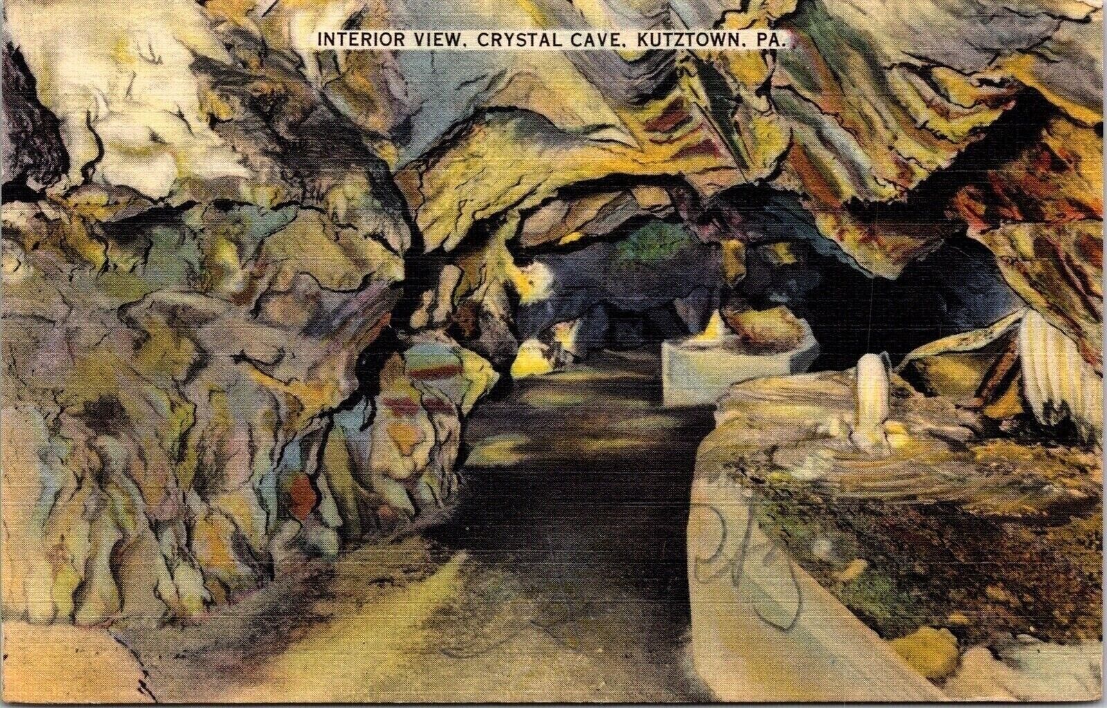 Interior View Crystal Cave Kutztown PA Pennsylvania Linen Postcard PM Cancel WOB