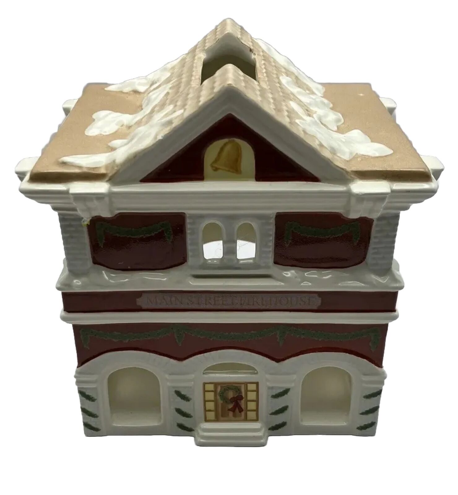 VTG Lenox Holiday Village Collection Ceramic Votive Fire Station Christmas House