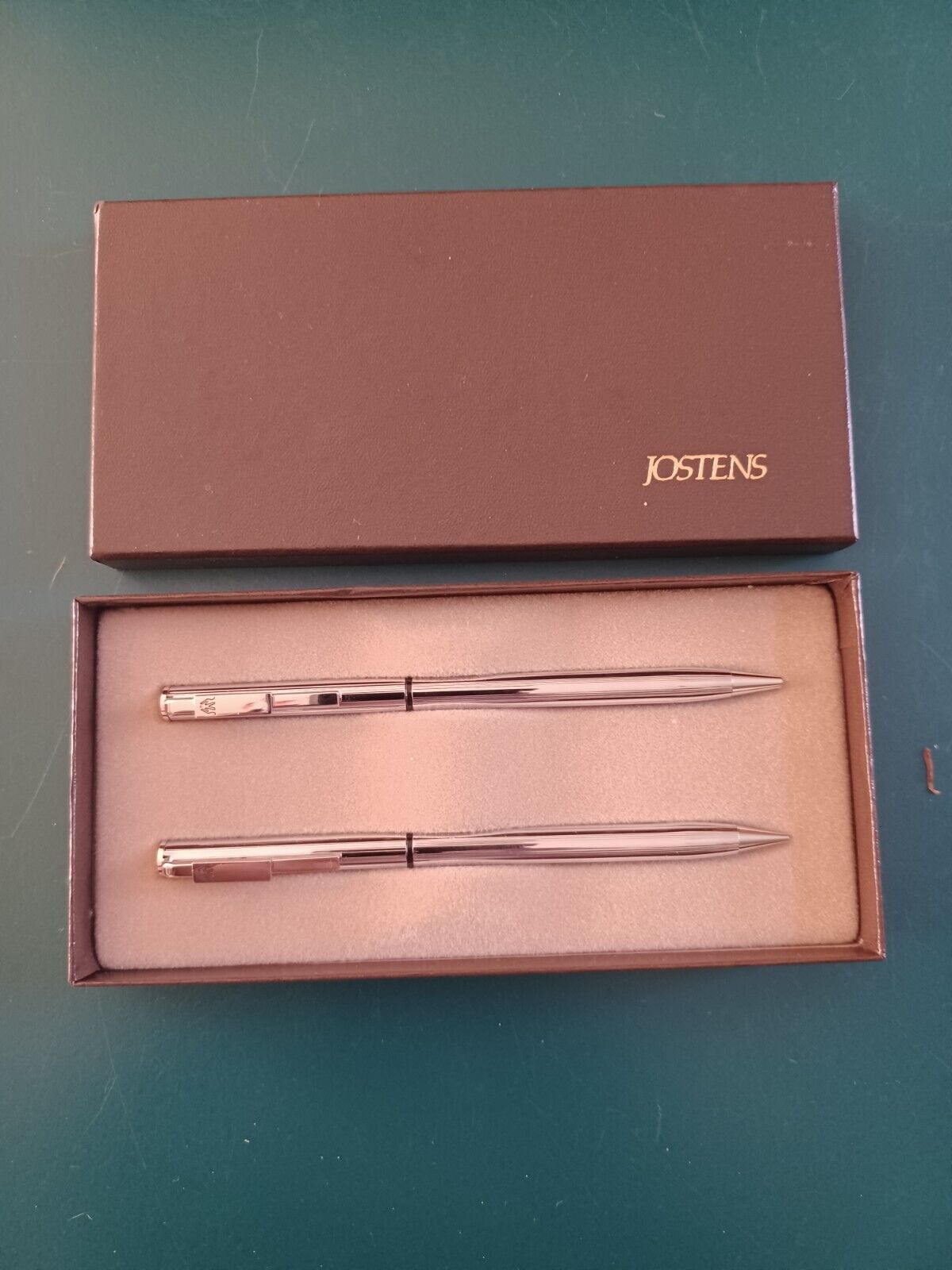 Vintage Jostens Writing Pen Pencil Set. Silver