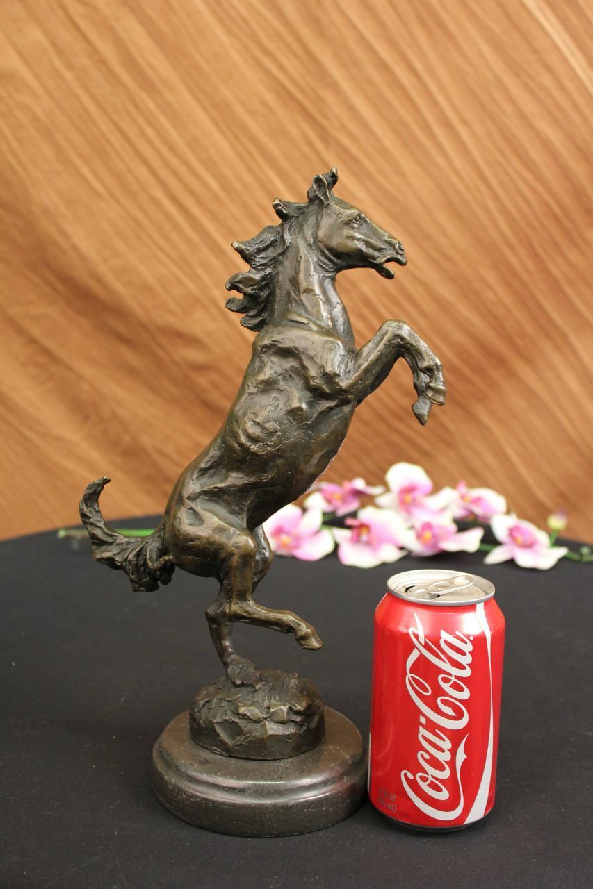Signed Barye Excited Rearing Horse Bronze Marble Sculpture Racing Marble Decor