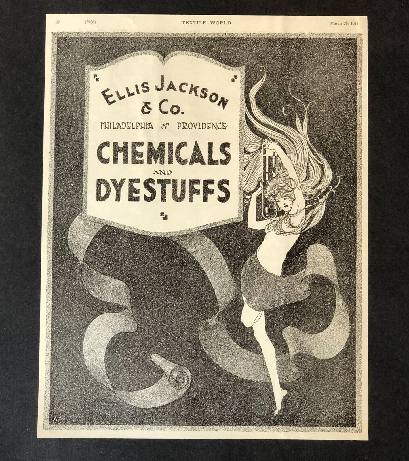1921 Ellis Jackson Textile Chemicals Advertisement Sexy Woman Long Hair Print AD