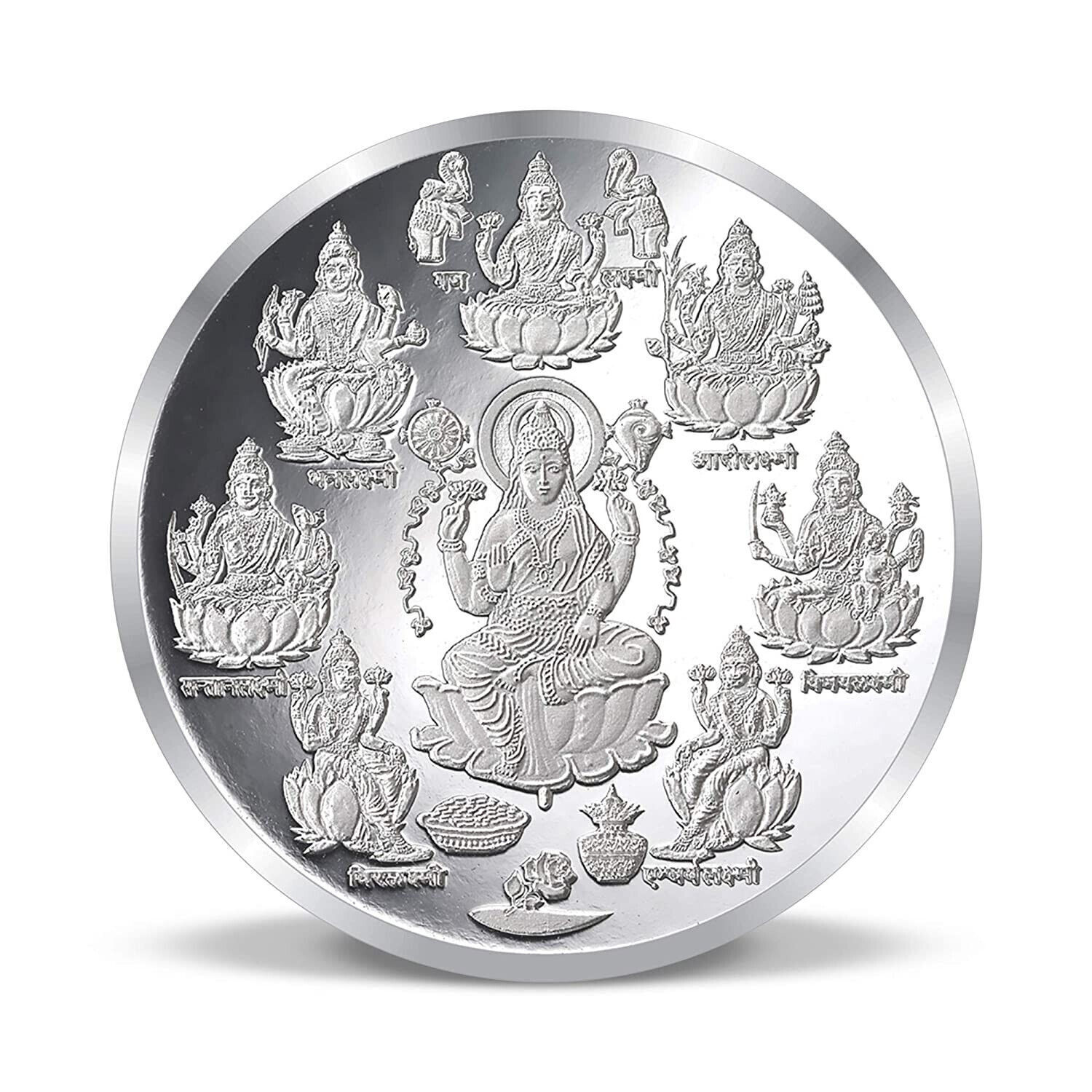 Indian Traditional BIS Hallmarked Ashta Laxmi Silver Coin 999 Pure 100 gram