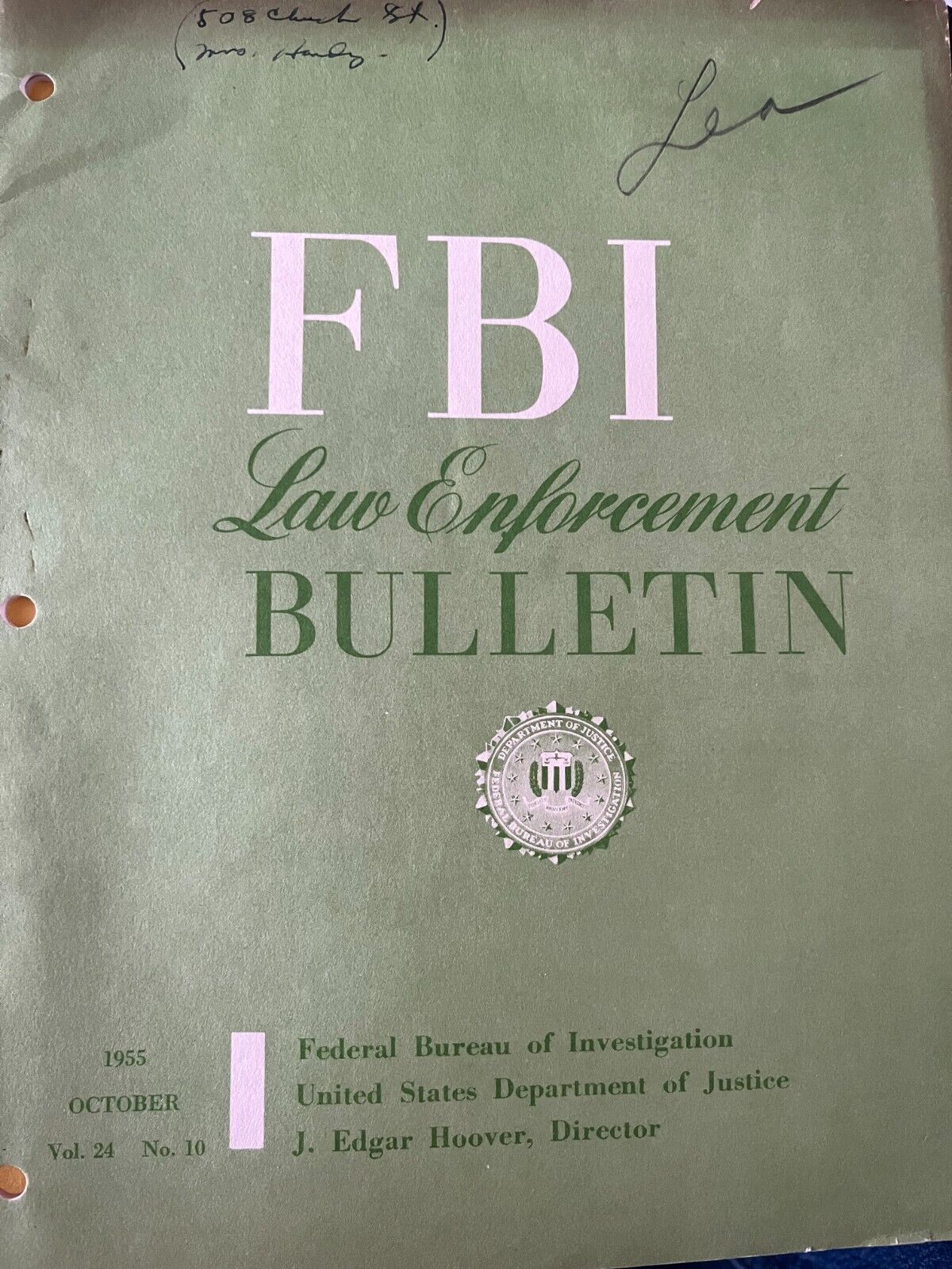 FBI Law Enforcement Bulletin October 1955 J Edgar Hoover Herbert Bechtel wanted