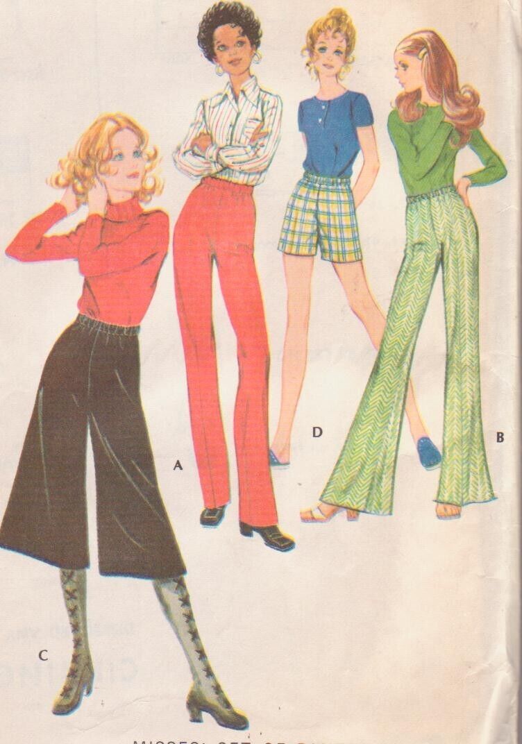 1971 pattern MOD BELL BOTTOM PANTS, CULOTTES ~ waist 29 ~ McCall’s 2721