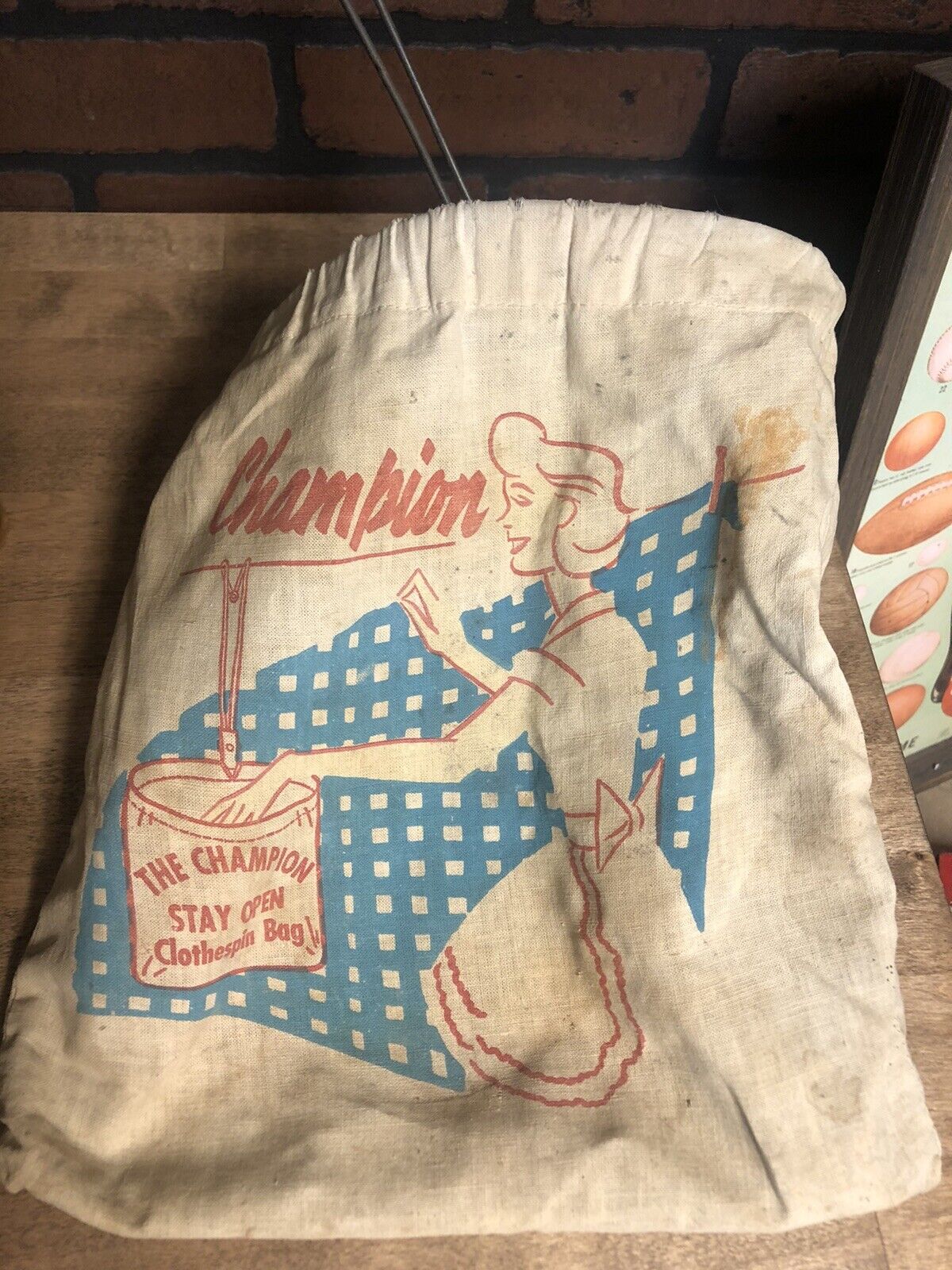 Vintage Champion Laundry Clothespin Bag Clothes Line