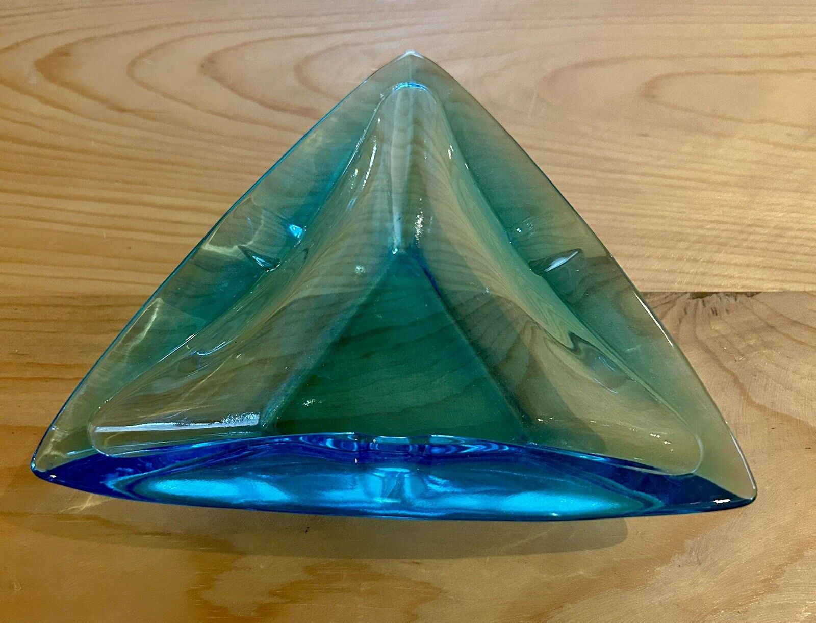 Ashtray Vintage Mid Century Hazel Atlas Capri Aqua Blue 5” Glass Triangle MCM
