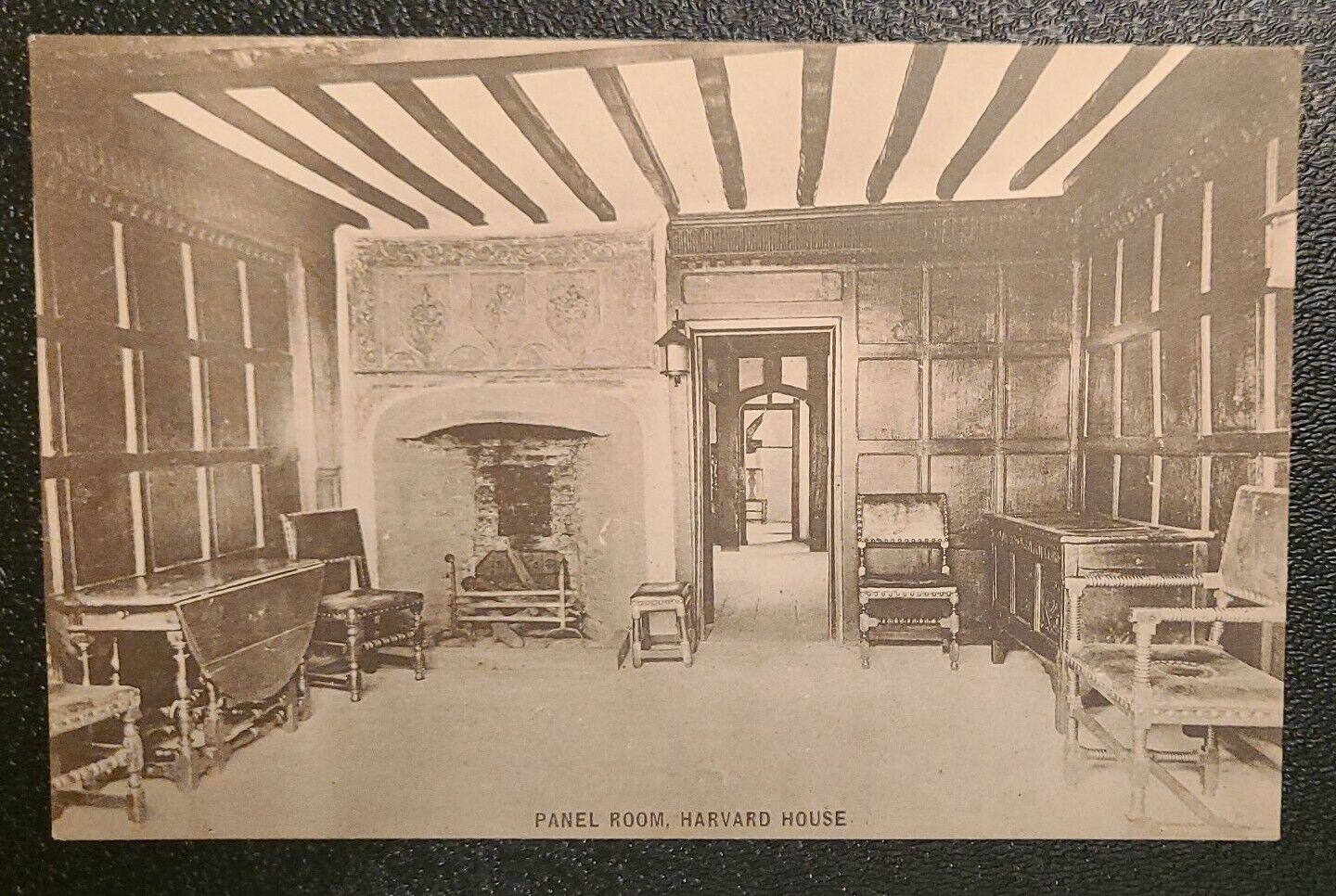 Postcard Harvard House Panel Room Interior Vintage DB Stratforrd on Avon 