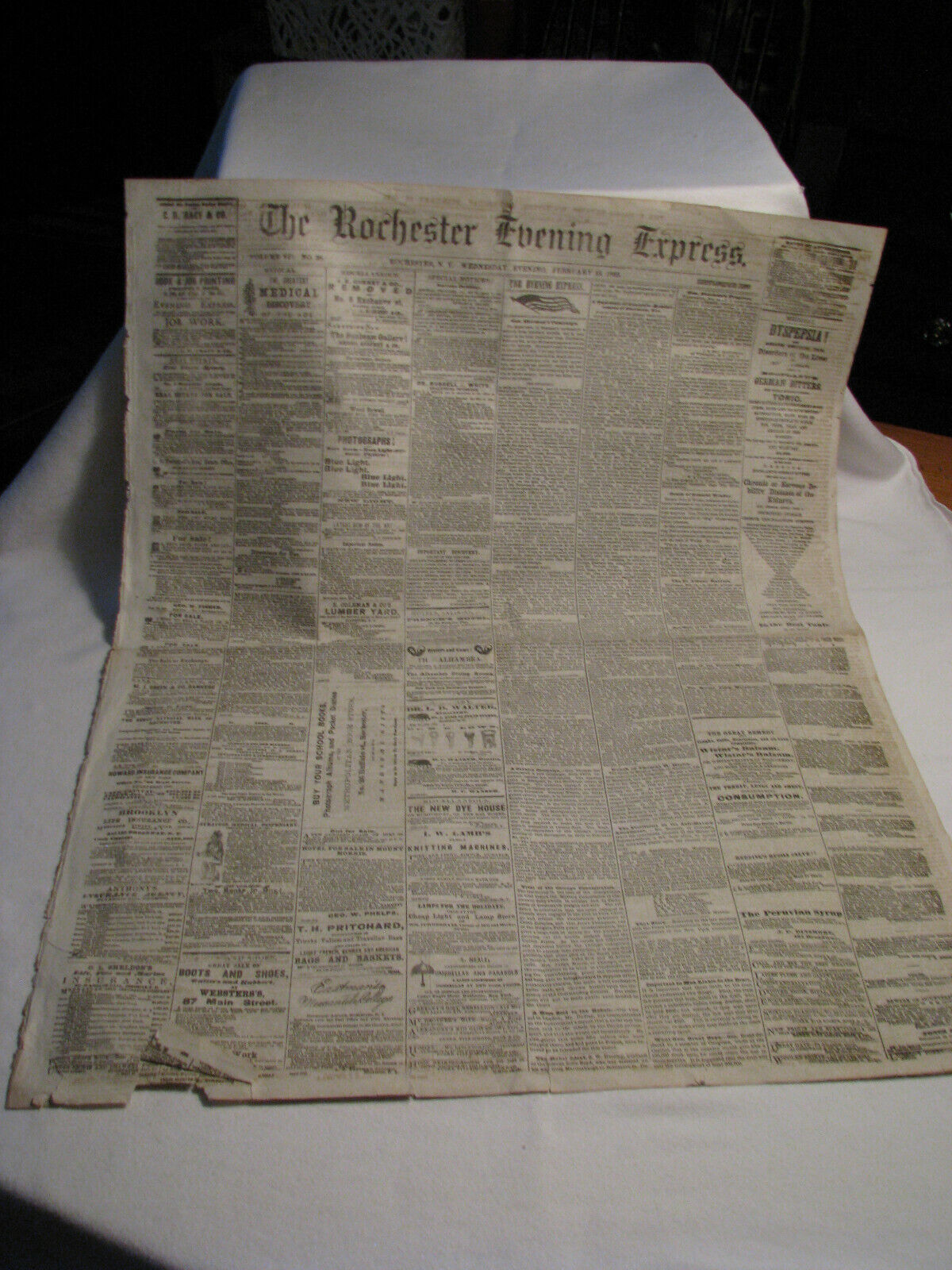 Antique Feb. 15, 1865 Civil War Era The Rochester Evening Express Newspaper