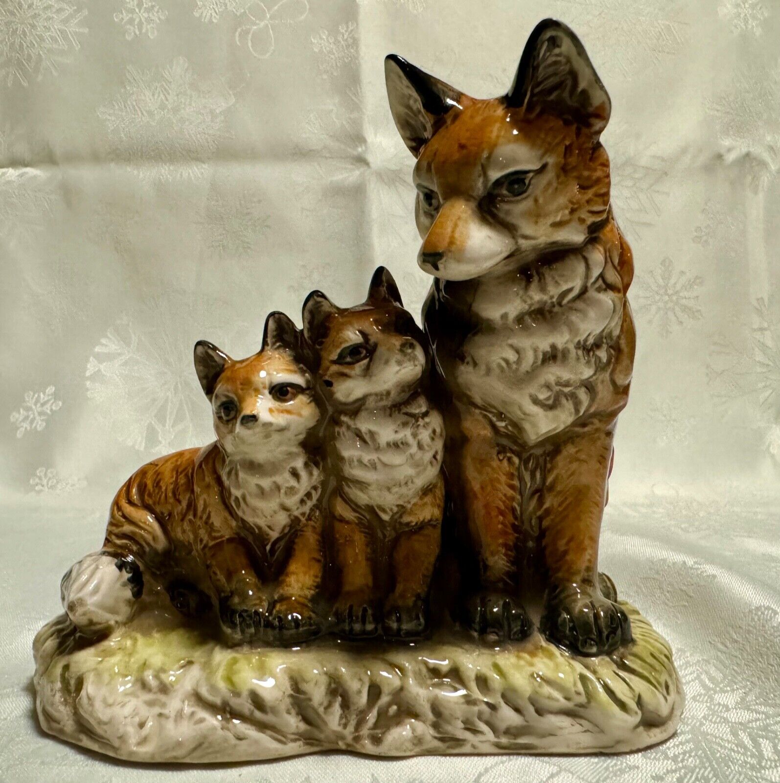 Enesco Japan Fox with Cubs Hand Painted Porcelain Figurine