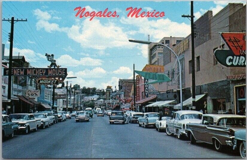 Vintage 1950s NOGALES Sonora MEXICO Postcard Downtown Street Scene / Unused