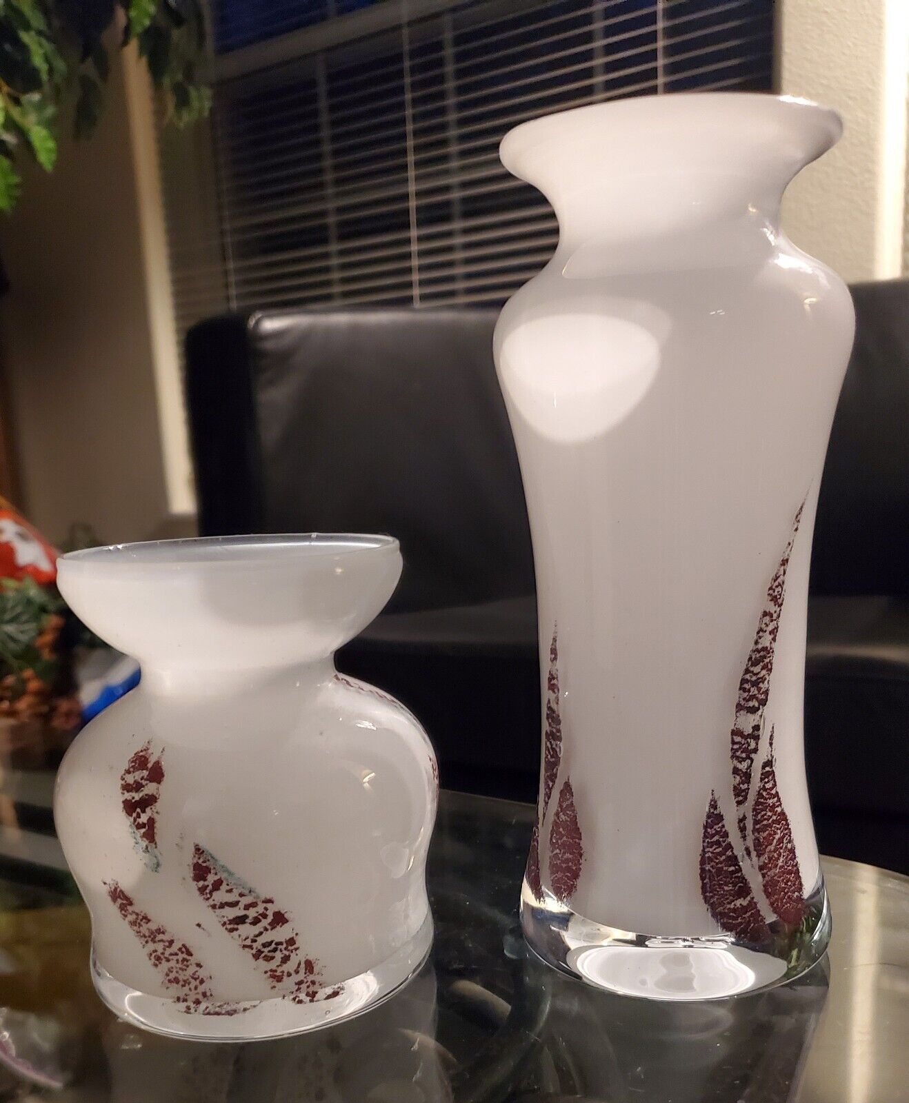 A Pair of Vintage Randsfjord Glass Norway Mid Century Modern Vases Hand Blown