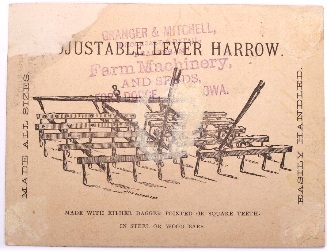 1880\'s Norwegian Plow Company Adjustable Lever Harrow - Dubuque, Iowa
