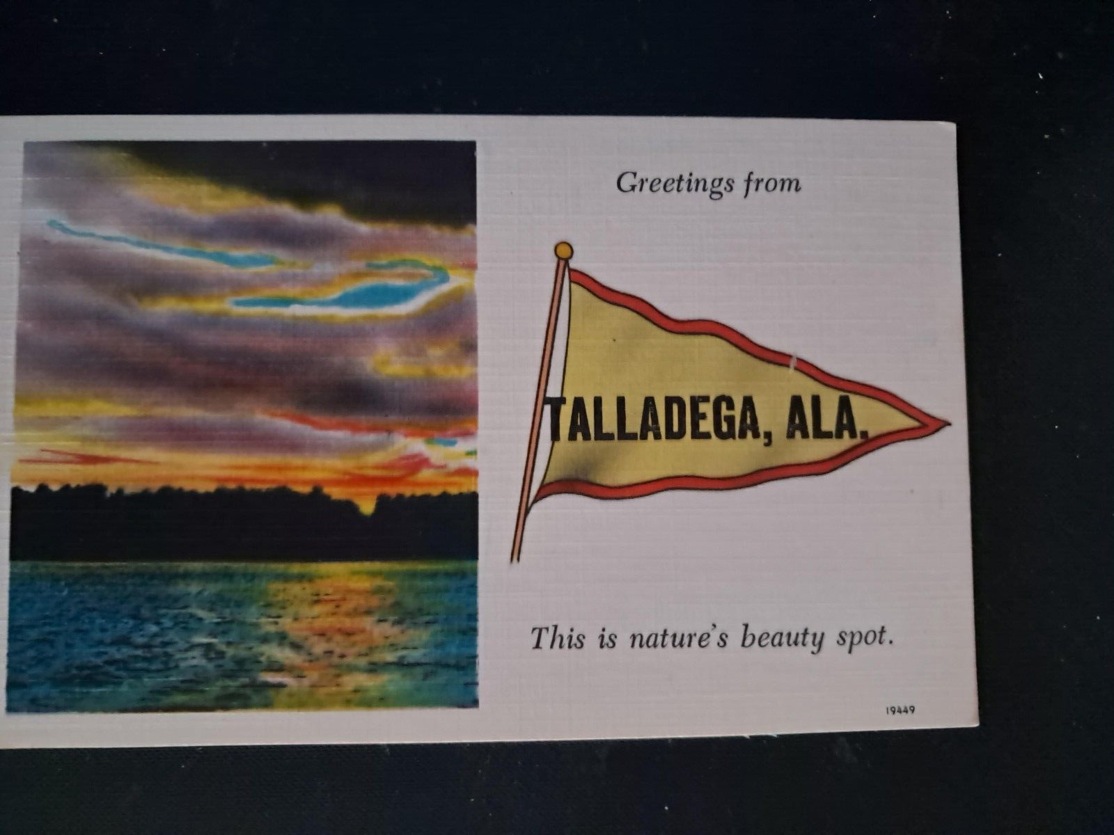 c1940\'s Greetings From Talladega Alabama Pennant Flag Postcard