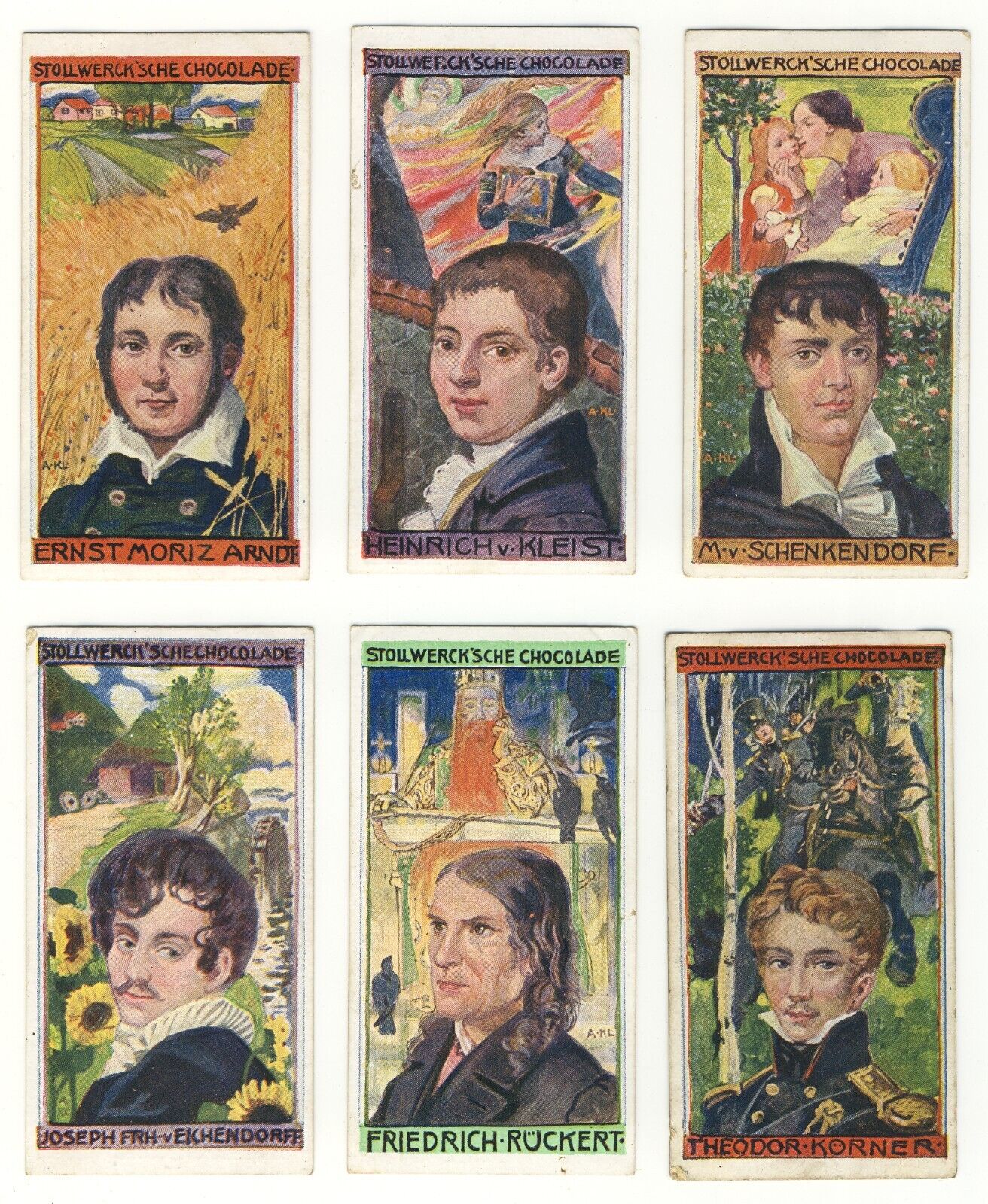 Stollwerck 1899 Group 95 Poets of the Wars of Liberation set of 6 cards VG