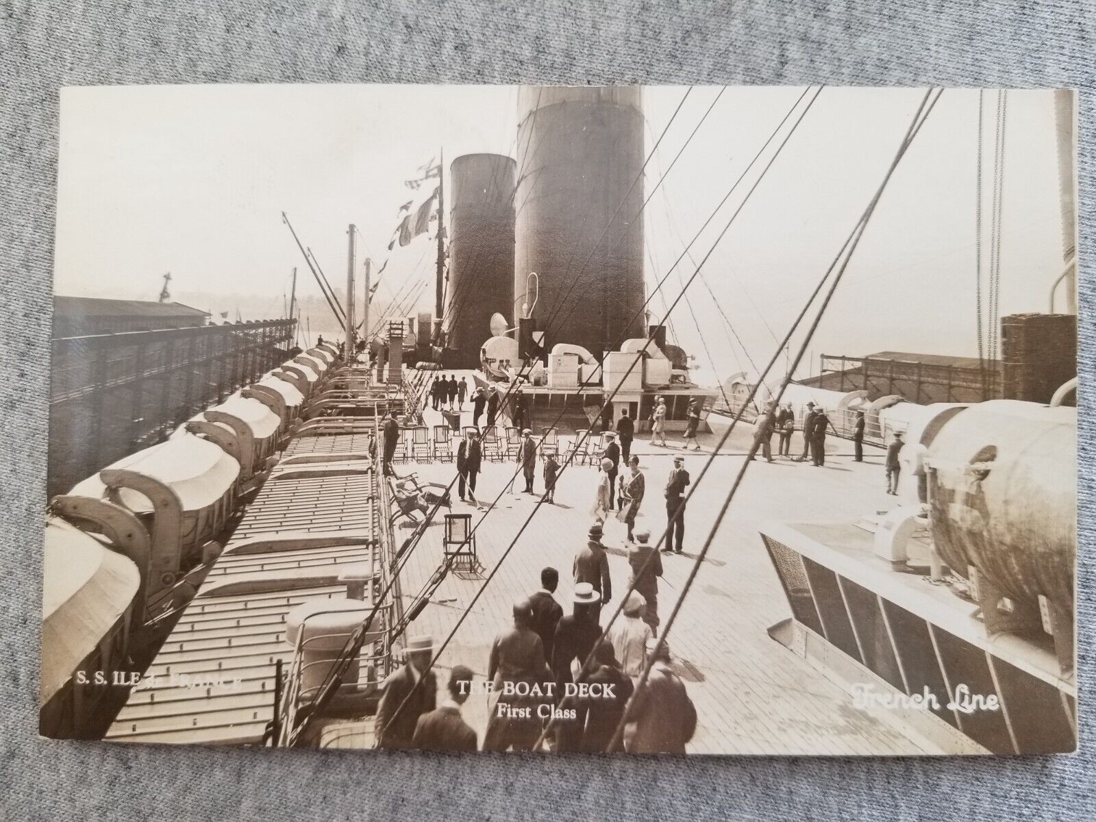 RPPC SS Ile de France Luxury Liner Steamer Boat Deck First Class French Line
