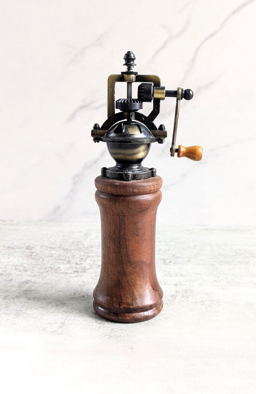 Vintage Wood Hand Crank Steampunk Pepper Mill Grinder