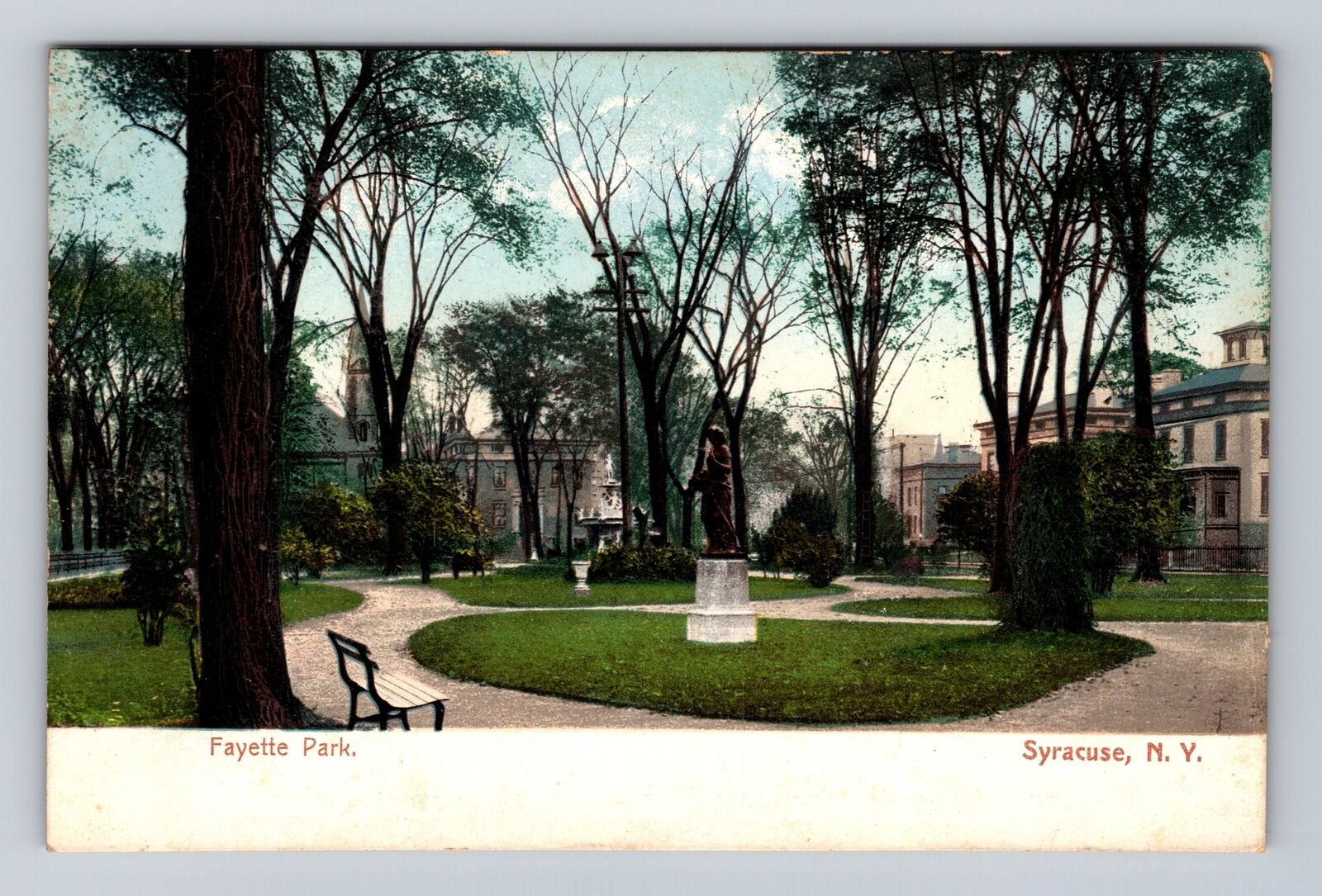 Syracuse NY-New York, Fayette Park, Antique, Vintage Souvenir Postcard