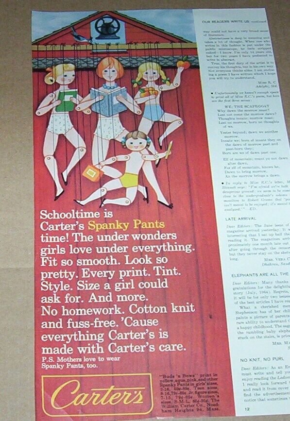 1964 print ad - Carter\'s little girl Spanky Pants Panties underwear Advertising