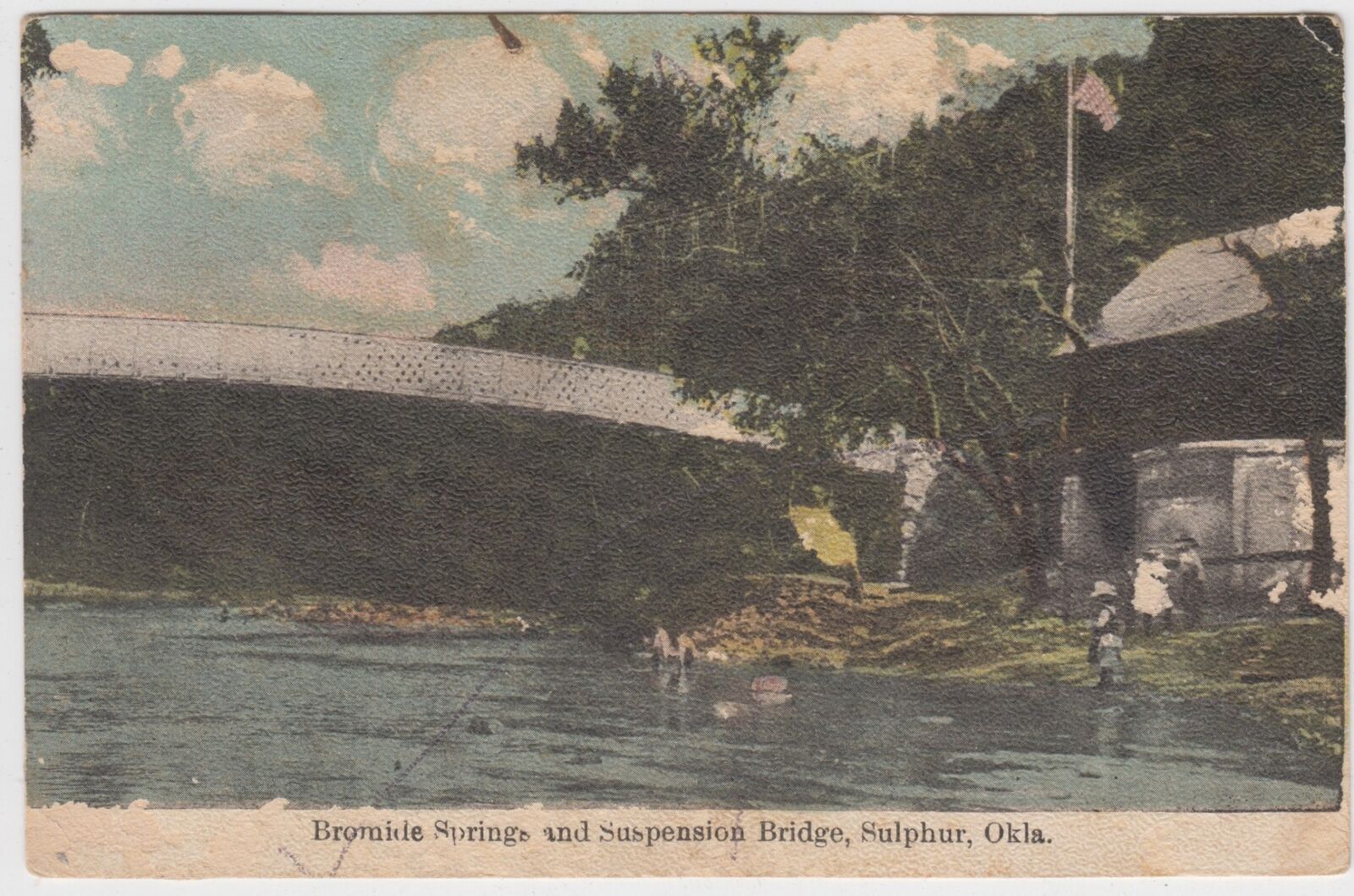 Vintage Sulphur OK Postcard Bromide Springs Suspension Bridge