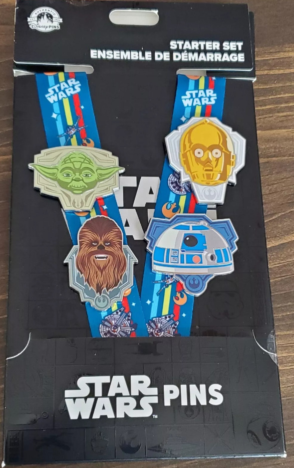 Disney Pins Star Wars Lanyard Starter Set Chewbacca R2D2 CP30