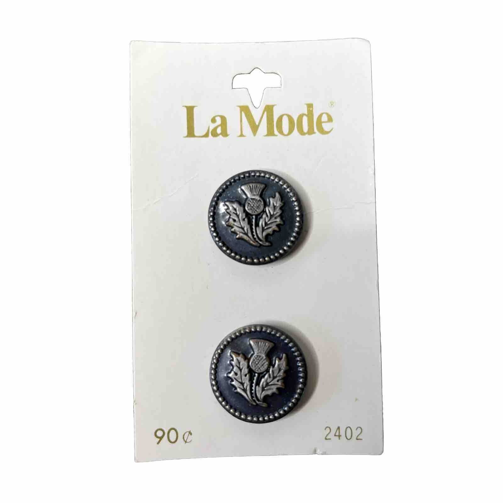Vintage La Mode Buttons On Card Antiqued Silver No. 2402 Size 30 (3/4”)