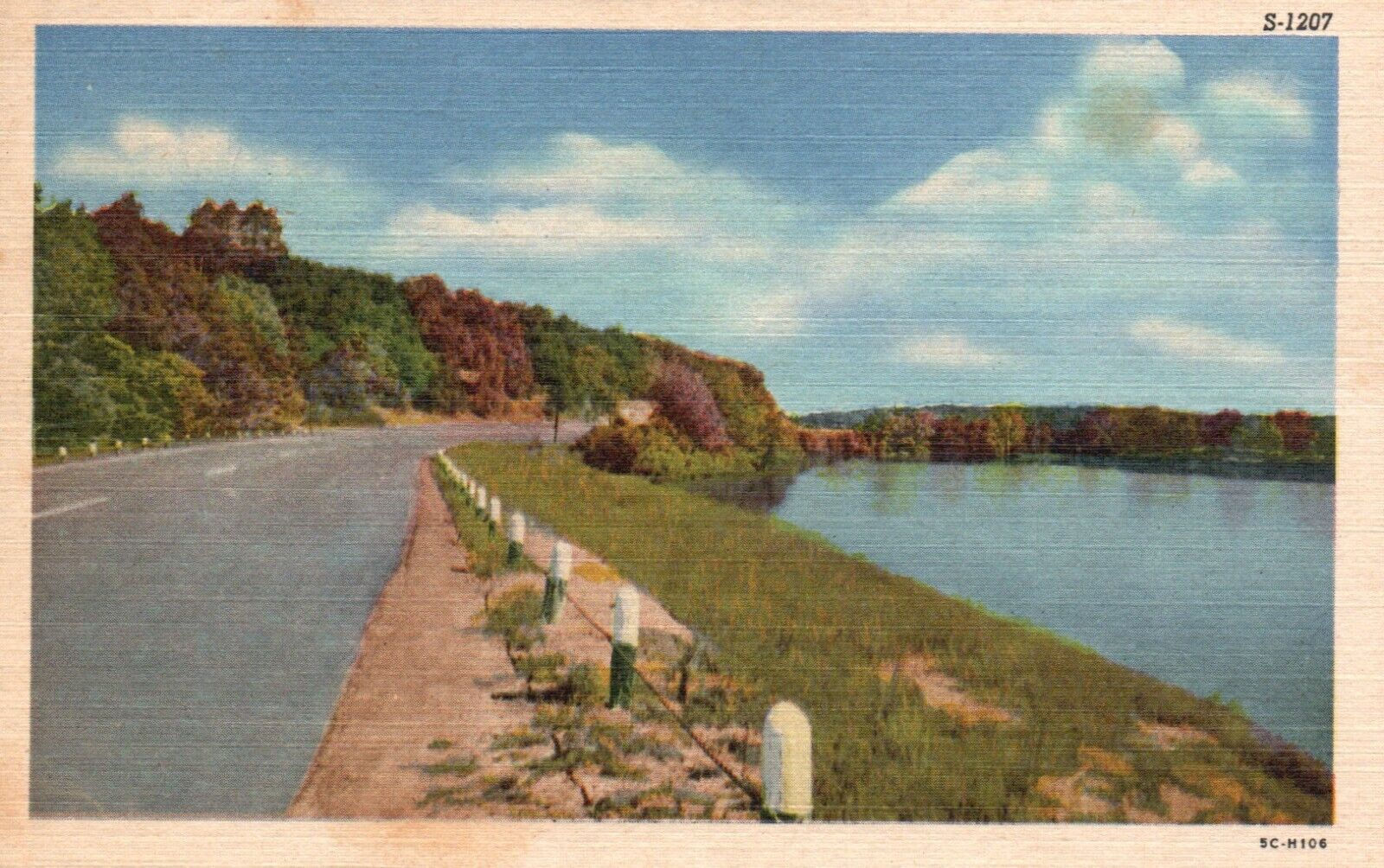 Postcard MS Posted Prentiss 1956 Waterside Roadway Linen Vintage PC J2060