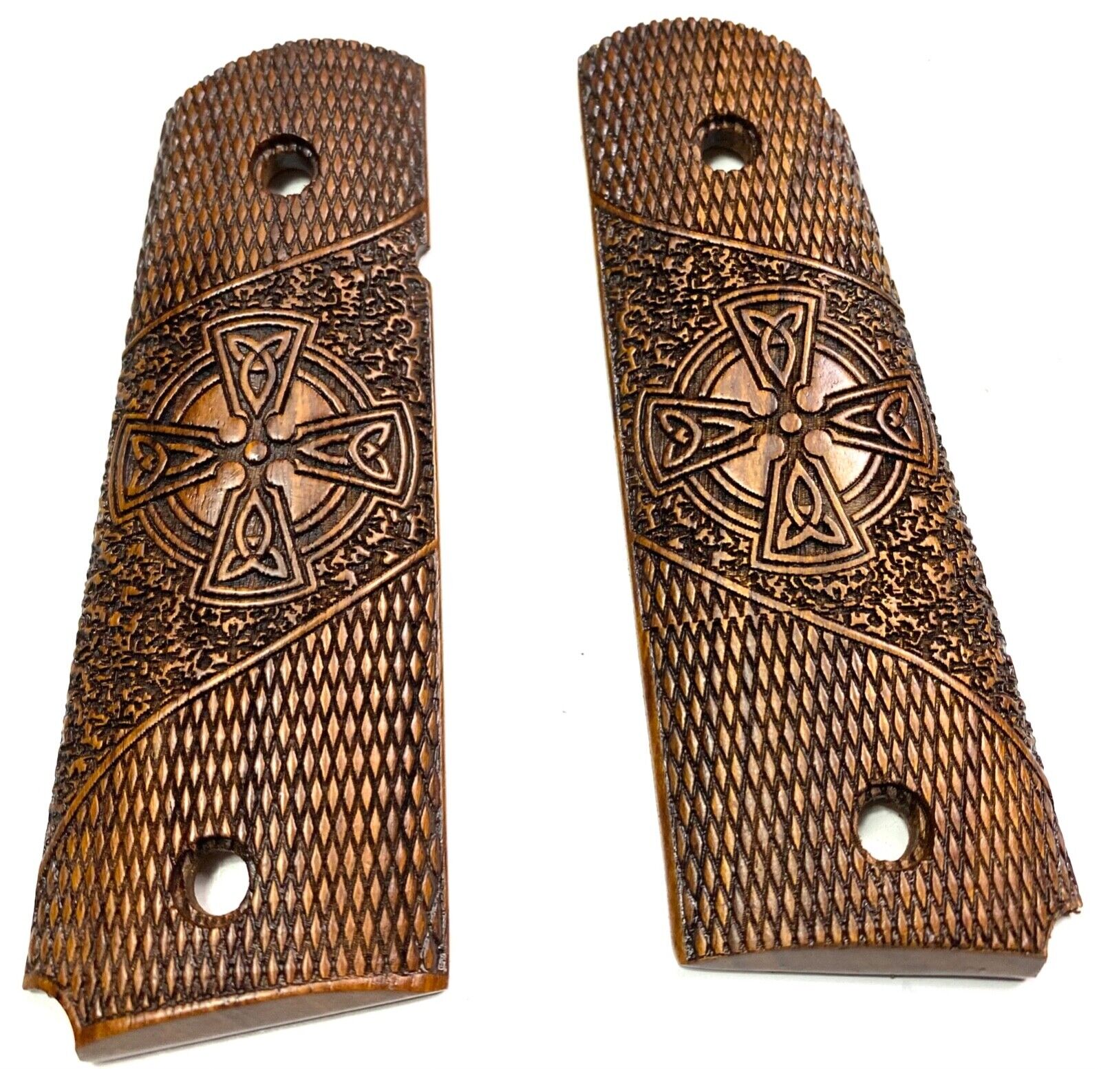 WWII WWI US ARMY COLT M1911 M1911A1 .45 WOODEN PISTOL GRIPS-IRISH CLOVER DESIGNS
