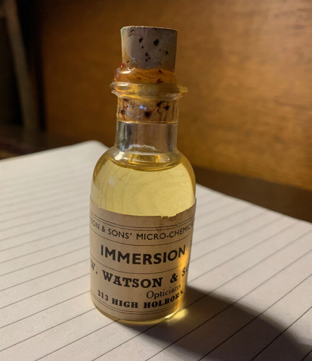 Bottle of Vintage W. Watson & Sons Ltd - Microscope Immersion Oil - Late 1940s
