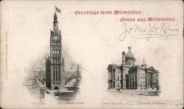 1904 Greetings from Milwaukee,WI Wisconsin C.N. Caspar Company Publisher Vintage
