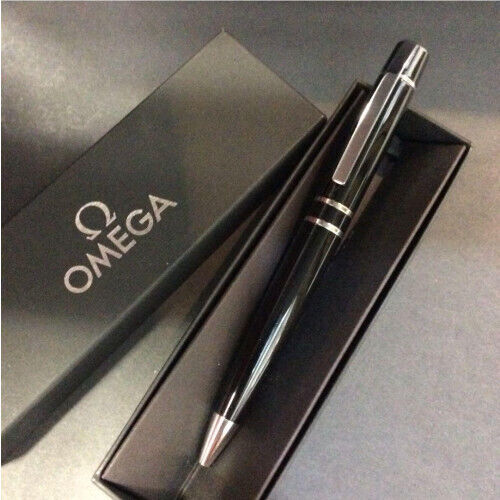 OMEGA Novelty Ballpoint Pen with Box [NM] Black & Silver Limited From JAPAN