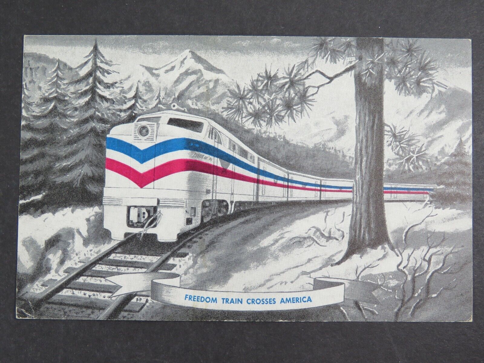 1948 Vintage Postcard Freedom Train Crosses America Hand Painted Railroad A7286