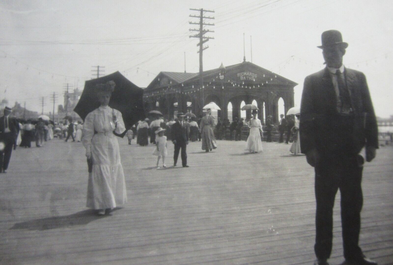 Vintage Atlantic City Boardwalk Photo Richards Bathing Pavilion New Jersey 1910s