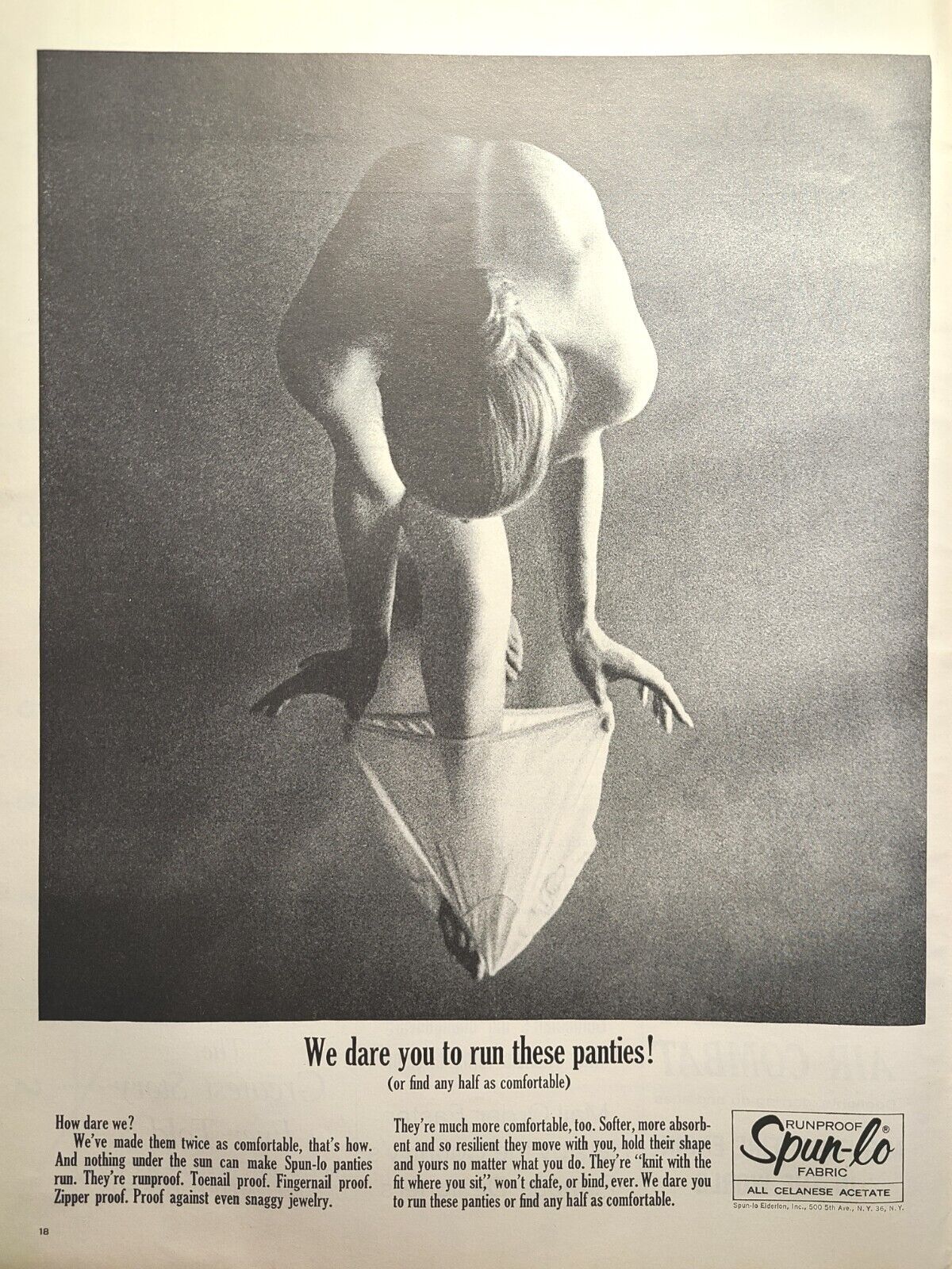 Run Proof Spun-lo Fabric Panties Celanese Acetate Cloth Vintage Print Ad 1964