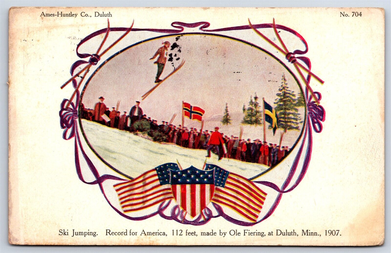 Postcard Duluth Minnesota Sports 1907 Ski Jump Record 112 Feet Ole Fiering H36