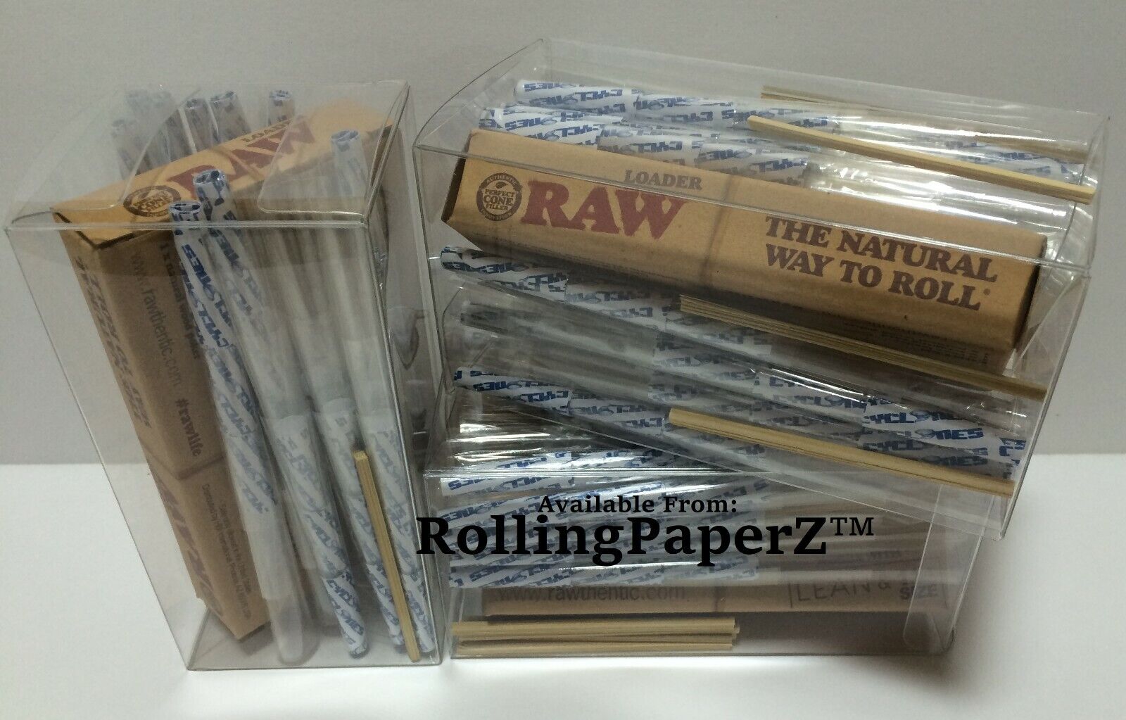 60 Count CYCLONES CLEAR 1 1/4 Size PRE ROLLED CONES + RAW LOADER+POKER+FILL CARD