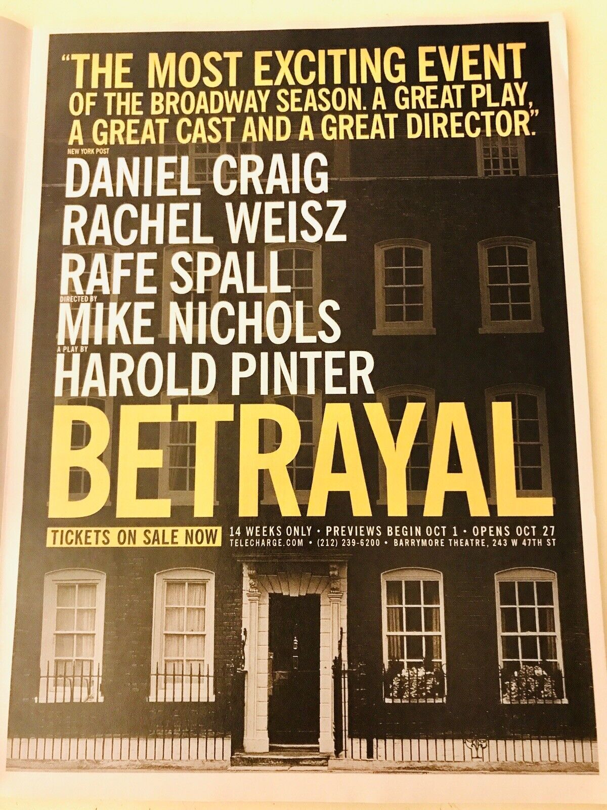 MAGAZINE AD Betrayal On Broadway Daniel Craig 2013 Original Vintage