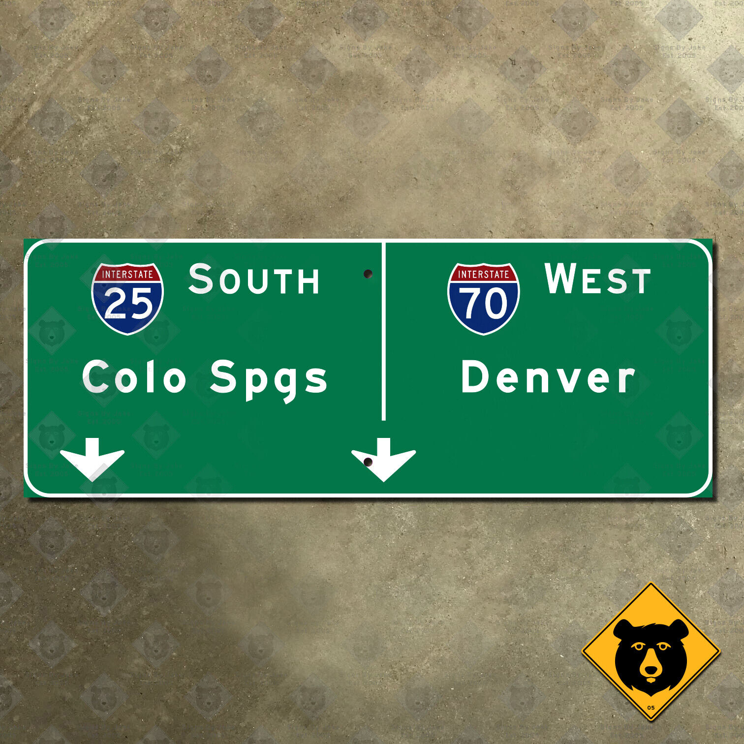 Interstate 25 South Colorado Springs, Interstate 70 West Denver exit sign 32x12
