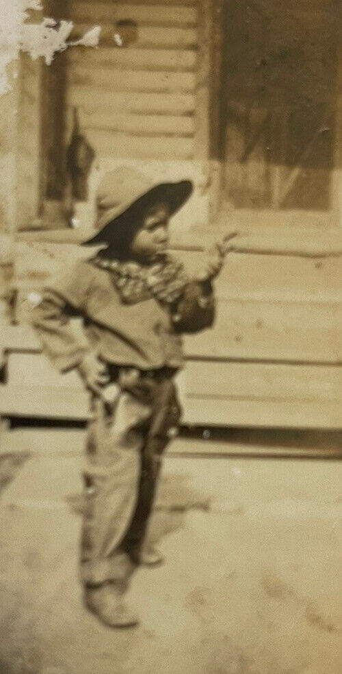 Antique Artistic Photo African American Child Cowboy. Black  Historic Reference