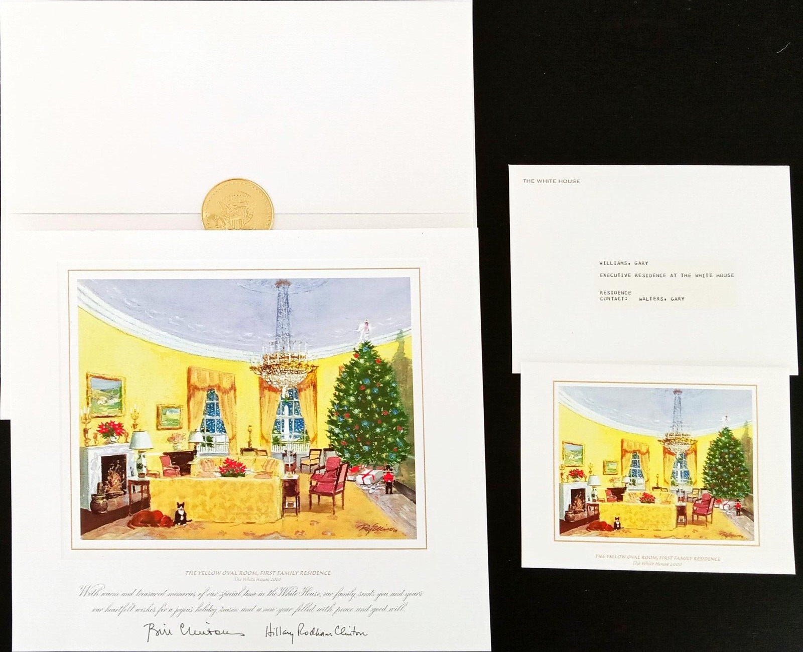 Bill Hillary Clinton Executive Whitehouse 2pcs Christmas Cards 2000 w Envelope