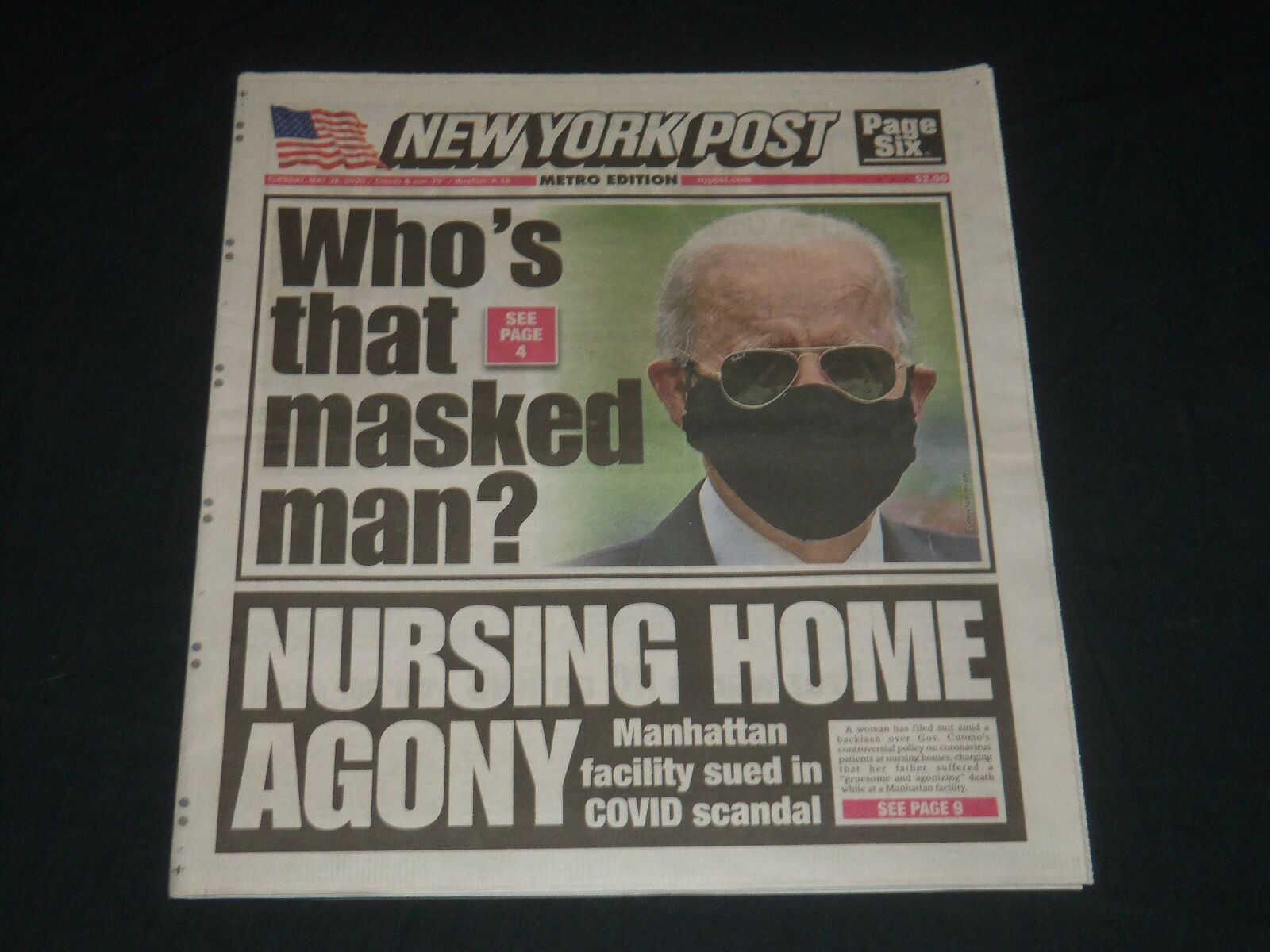 2020 MAY 26 NEW YORK POST NEWSPAPER - WHO\'S THAT MASKED MAN?