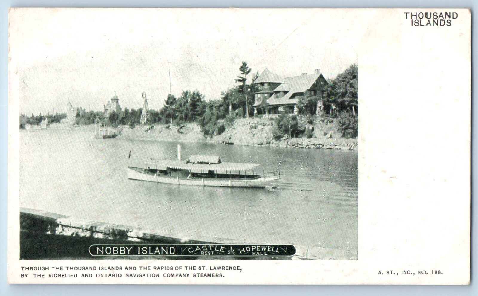 Thousand Islands New York NY Postcard Nobby Island Aerial View 1900 PMC Vintage