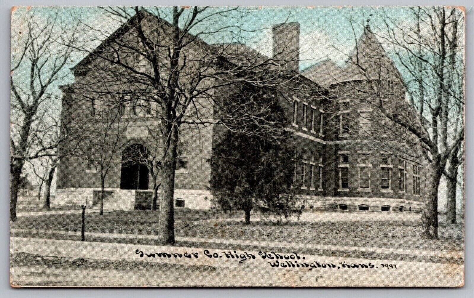 Sumner County High School Campus Wellington Kansas Cancel 1909 Antique Postcard