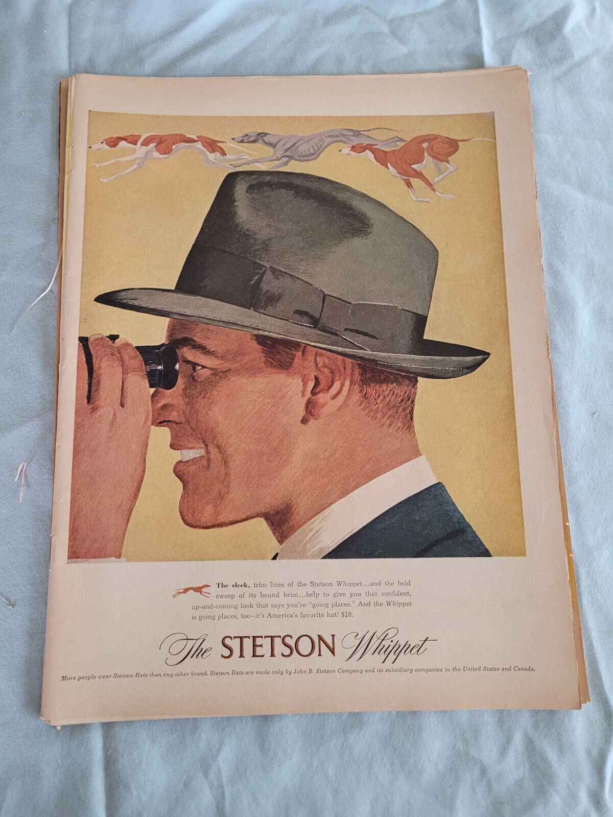 1948 VTG Magazine Orig Ad Men\'s Hats STETSON Whippet Sleek Trim Lines Bold