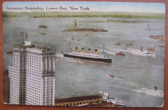 OLYMPIC (White Star) AERIAL VIEW Lower Bay New York